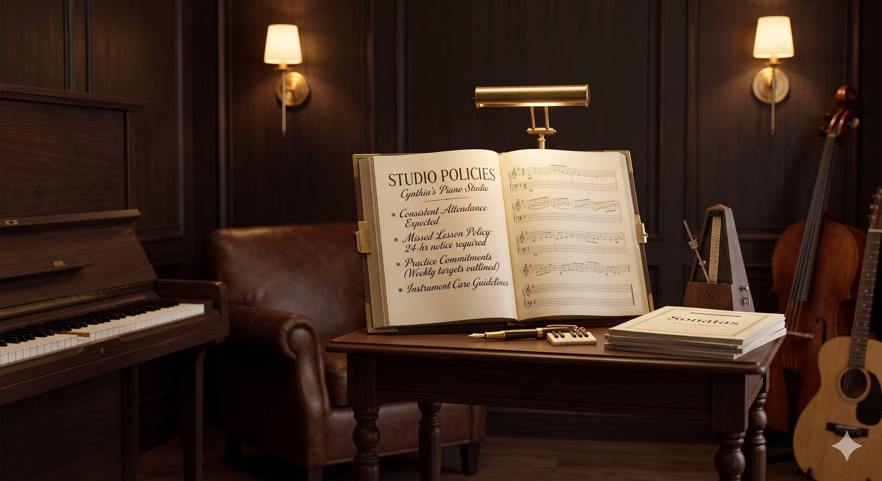 A handwritten music score resting on a piano